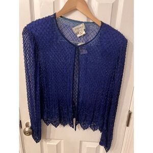 Stenay Silk Beaded Sequined Cobalt Blue Vintage Cardigan Formal Evening Jacket10